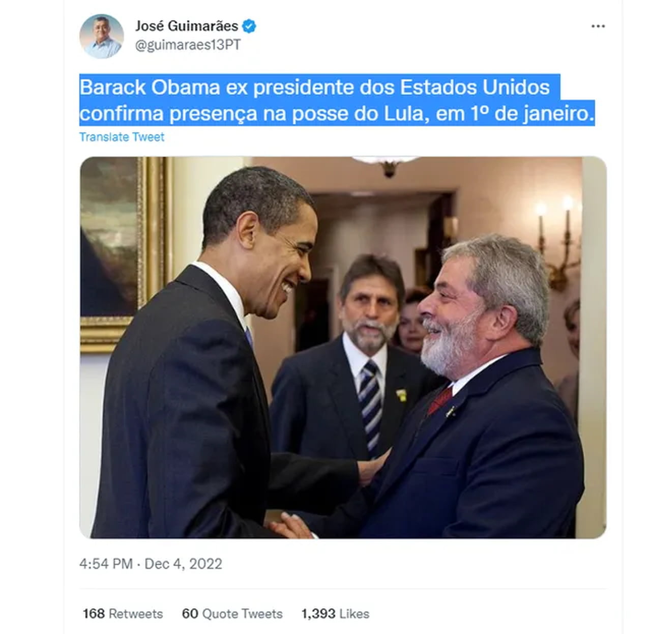 Deputado Petista Afirma Que Obama Estará Presente Na Posse De Lula