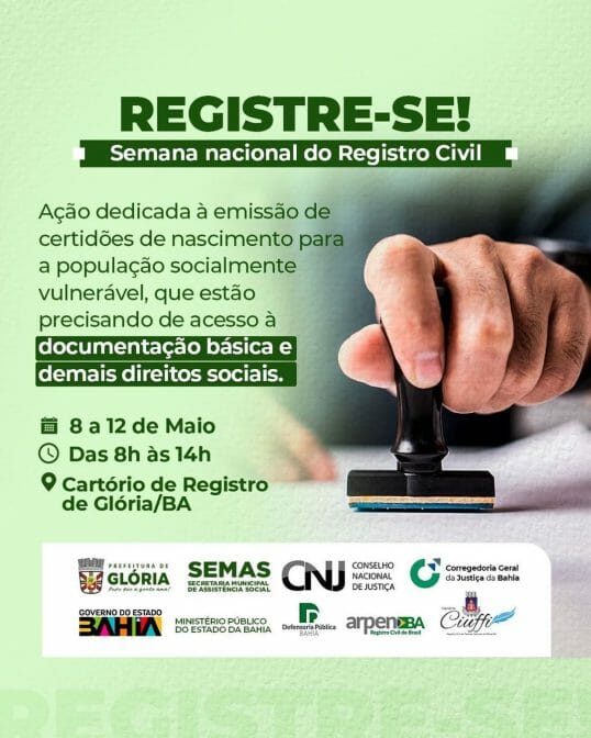 🎉📝 Participe Do Registre-Se Em Glória E Garanta Seus Direitos Básicos! Ação De Cidadania Garante Certidão De Nascimento Gratuita Para População Carente.