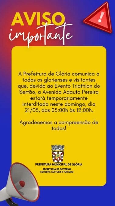 Avenida Adauto Pereira Será Temporariamente Interditada Em Glória Para Realização Do Evento Triathlon Do Sertão