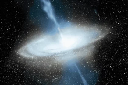 Conceito Artístico Da Galáxia Ngc1068, Com Seu Poderoso Buraco Negro E Disco Deacreção, E Uma Polarização Nunca Antes Vista Em Masers De Água Fora Da Vialáctea. Crédito: Nsf/Aui/Nsf Nrao/S.dagnello